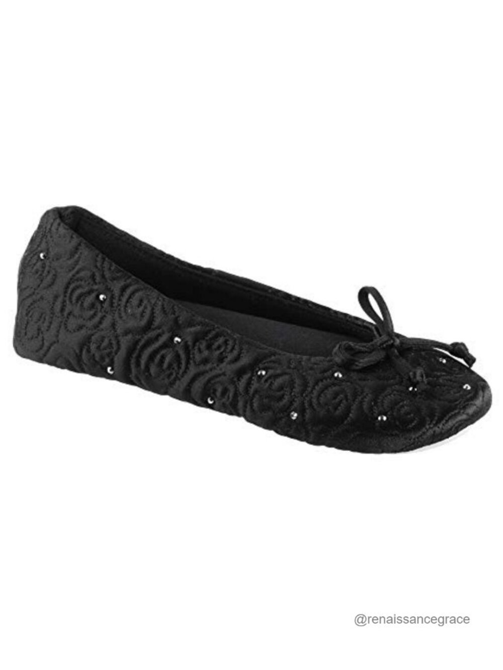 Quilted Ballerina Slippers Rhinestone Embellishment Suede Sole